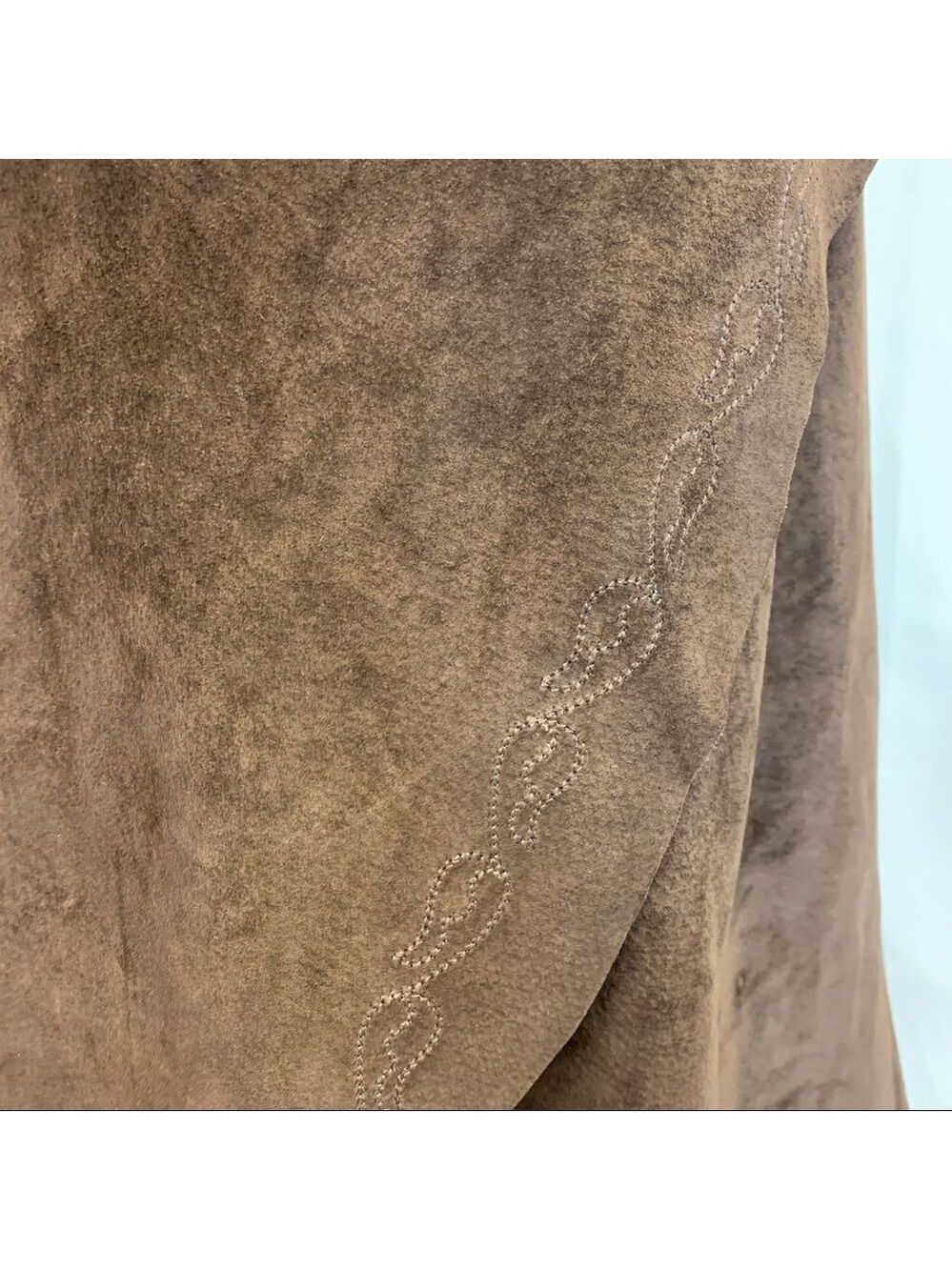 DANIER Leather chocolate brown suede High low asymmetrical embroidered hem skirt - Picture 5 of 11